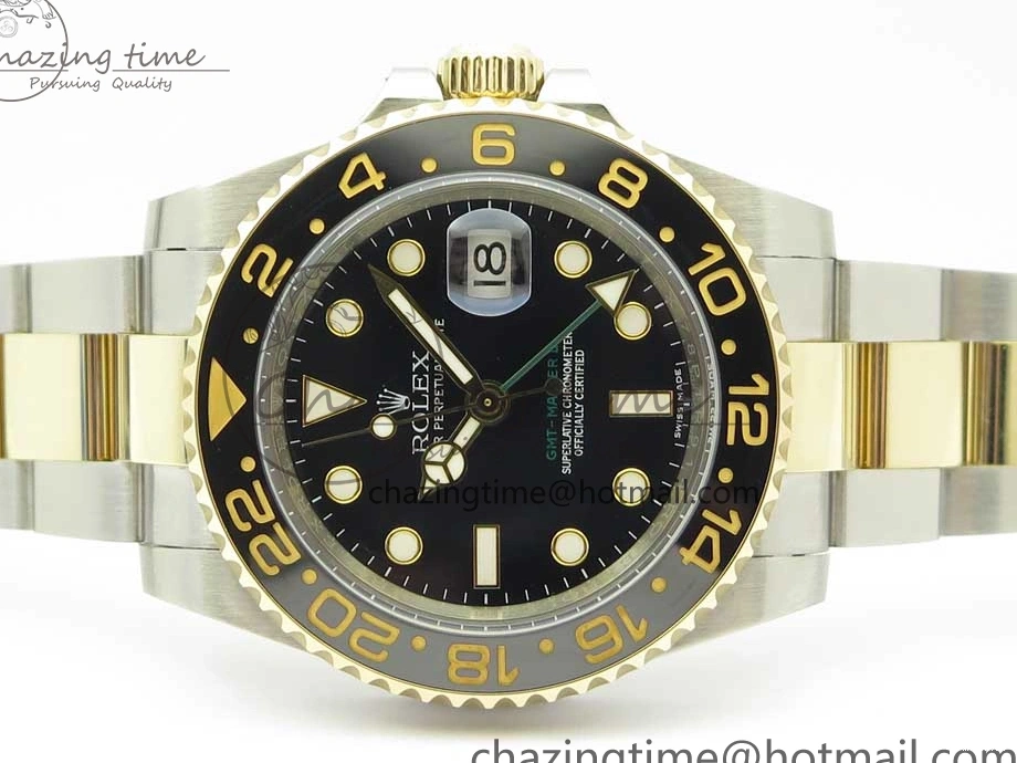 Edition GMT-Master II (Correct 1:1 Best 904L Hand Noob A3187 116713 Stack) LN YG Wrapped Steel Black Ceramic Thick 0209